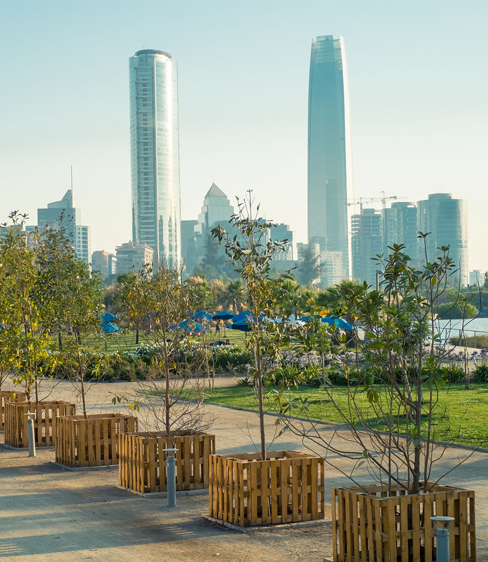 Urban park and buildings at the background