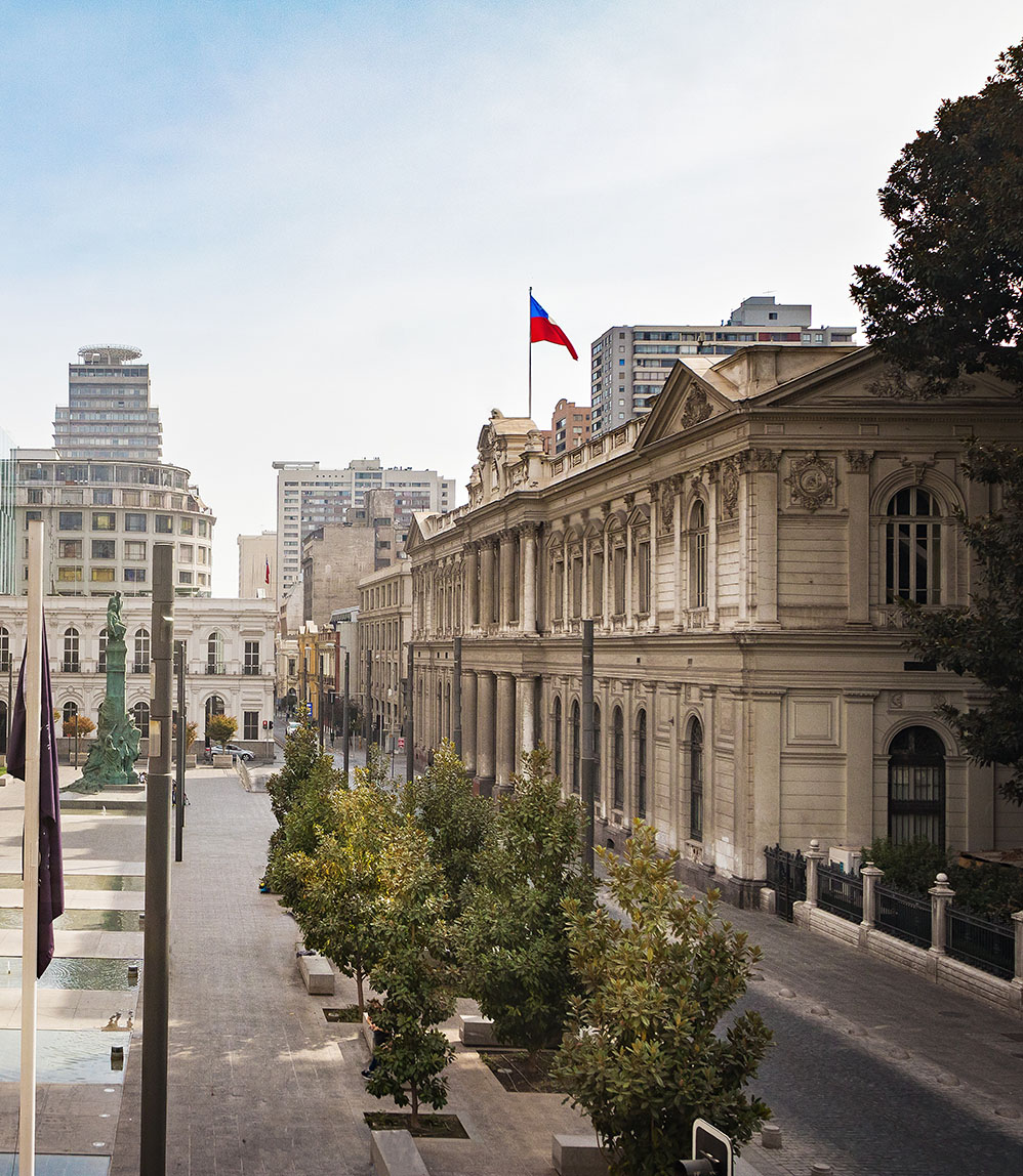 Plaza Montt-Varas Square with Courts of Justice Palace and forme